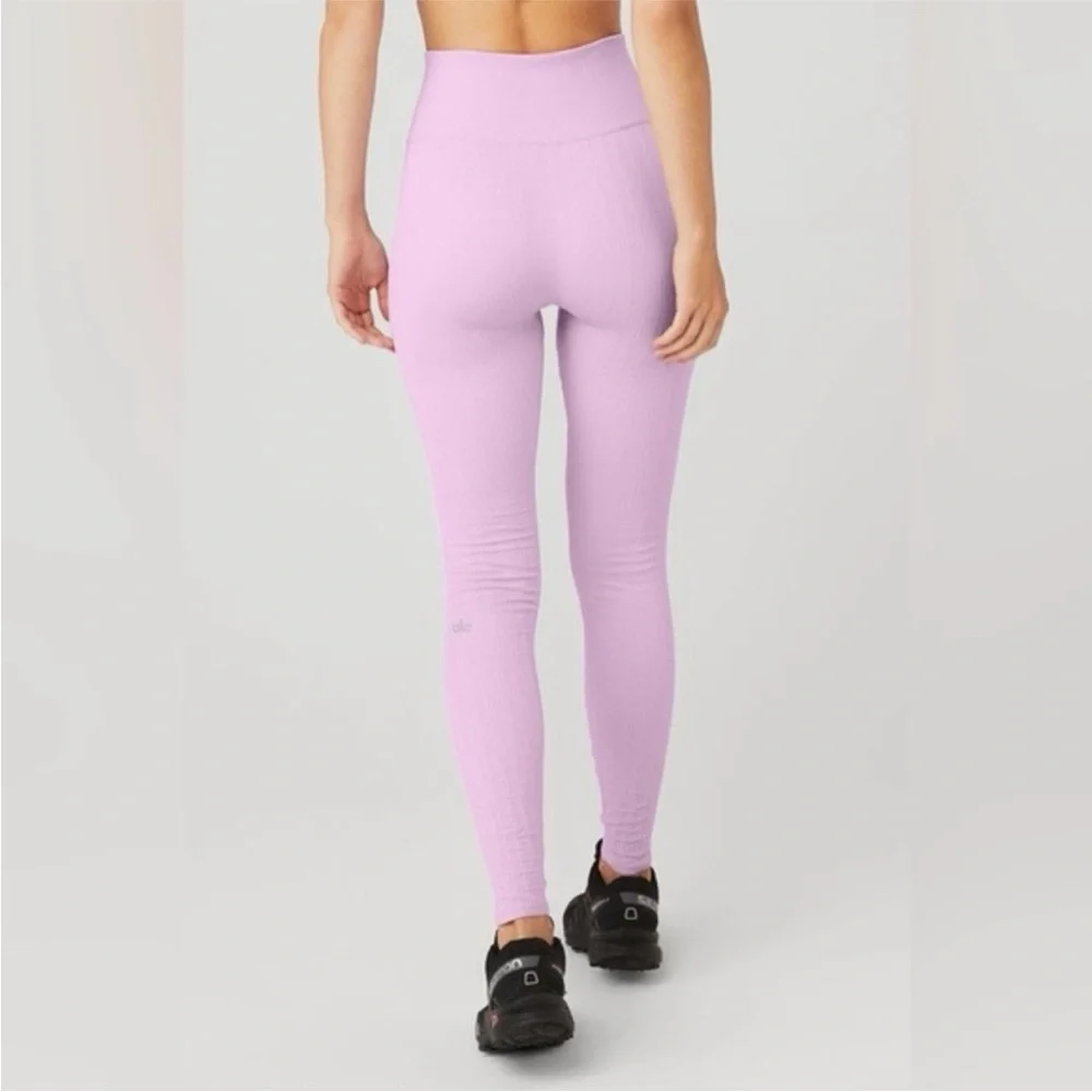 ALO Yoga Seamless Cable Knit High-Waist Legging in Sugarplum Pink